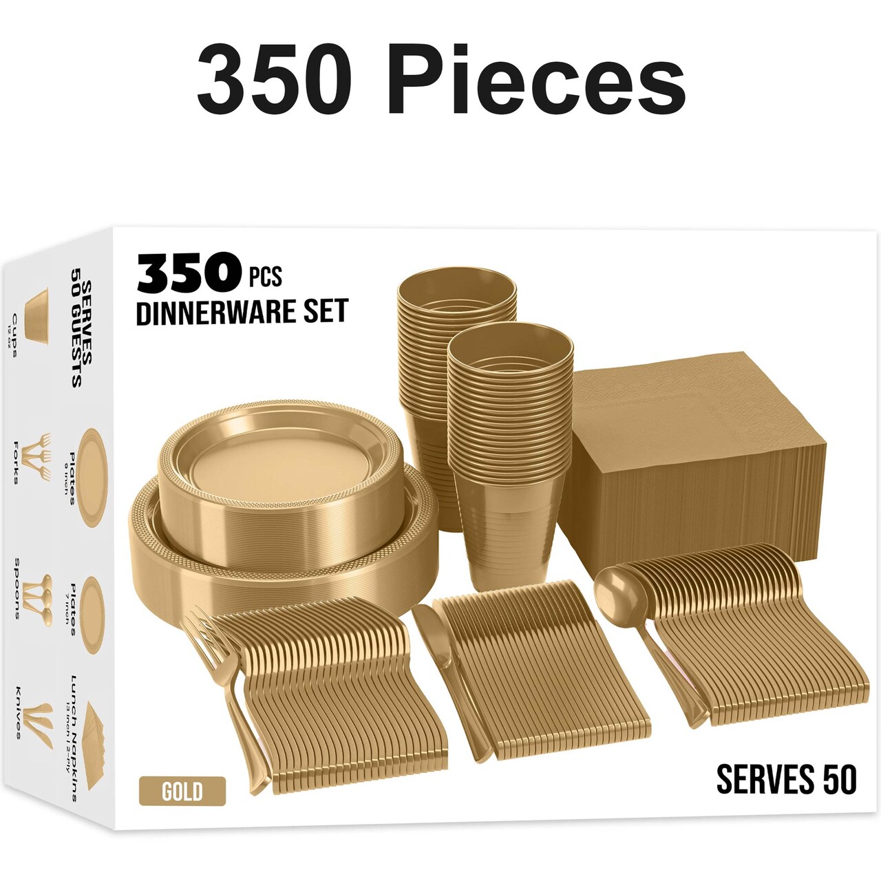 350 Count Gold Disposable Plastic Tableware Set Party Supplies Combo Pack